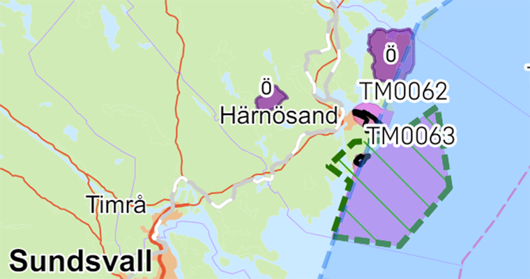 karta med flera områden markerade med lila färg
