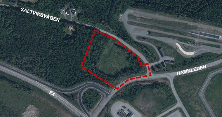 karta med ett område markerat med röd streckad linje