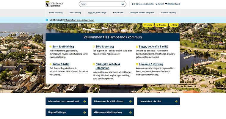 Startsidan på webbplatsen harnosand.se