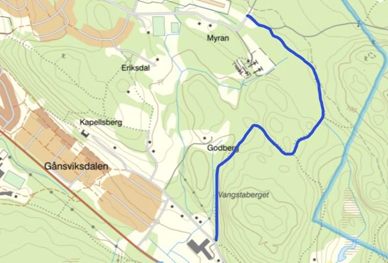 kartbild med en blått streck