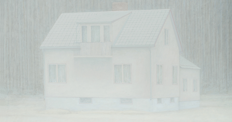 Konstverk föreställande ett vitt hus av Johan Andersson