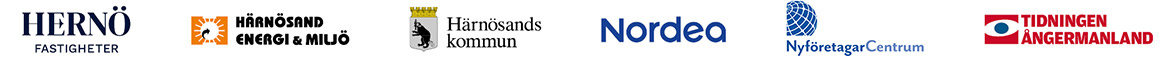 Logotyper: Hernö Fastigheter, HEMAB, Härnösands kommun, Nordea, NyföretagarCentrum och Tidningen Ångermanland.