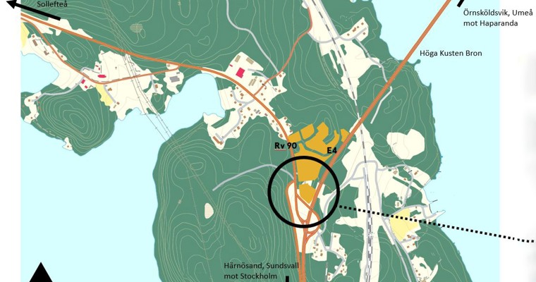 karta med ett område inringat