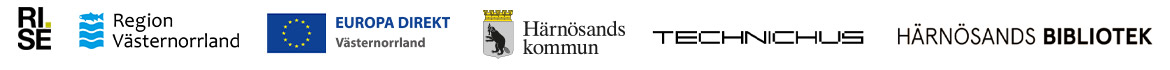 Logotyper: RISE, DinTur, Region Västernorrland, Europa Direkt Västernorrland, Technichus Science Center, Härnösands kommun, Härnösands bibliotek.