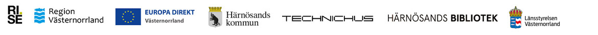 Logotyper: RISE, DinTur, Region Västernorrland, Europa Direkt Västernorrland, Technichus Science Center, Härnösands kommun, Härnösands bibliotek, Länsstyrelsen.