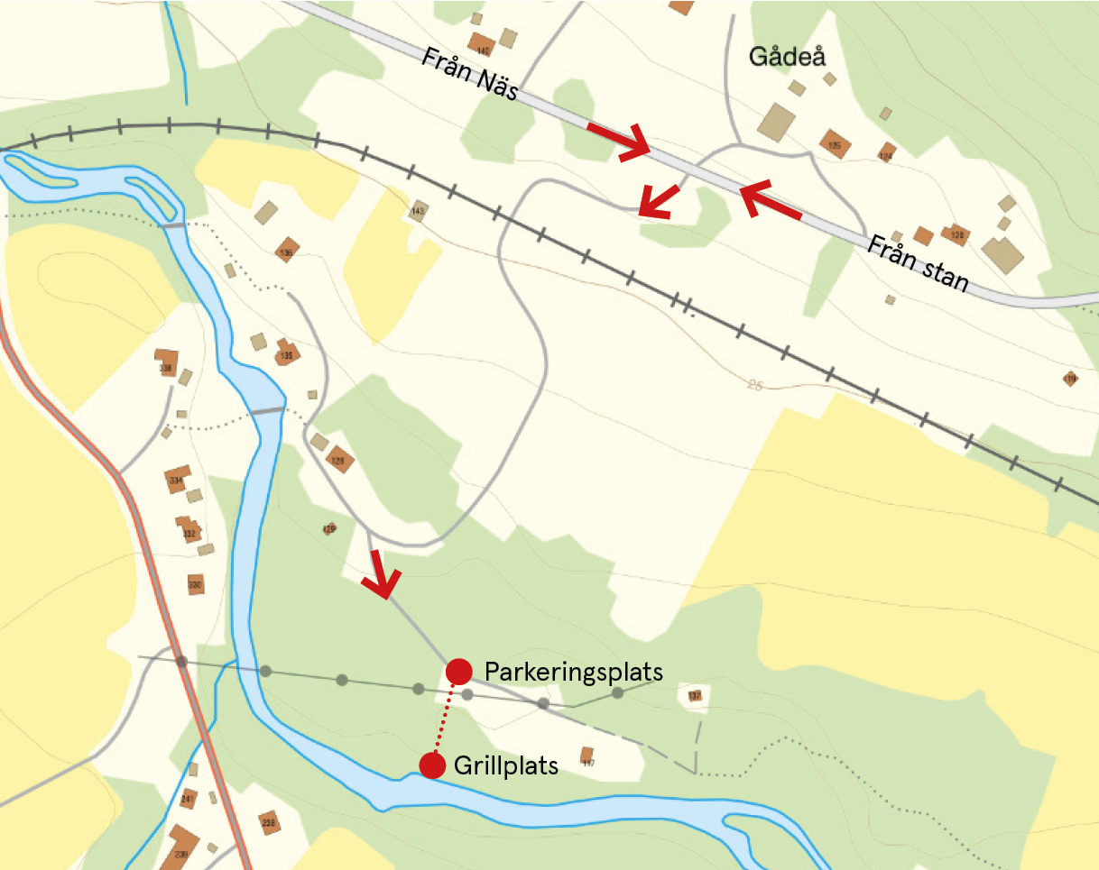 Vägbeskrivning till grillplatsen vid Gådeån.