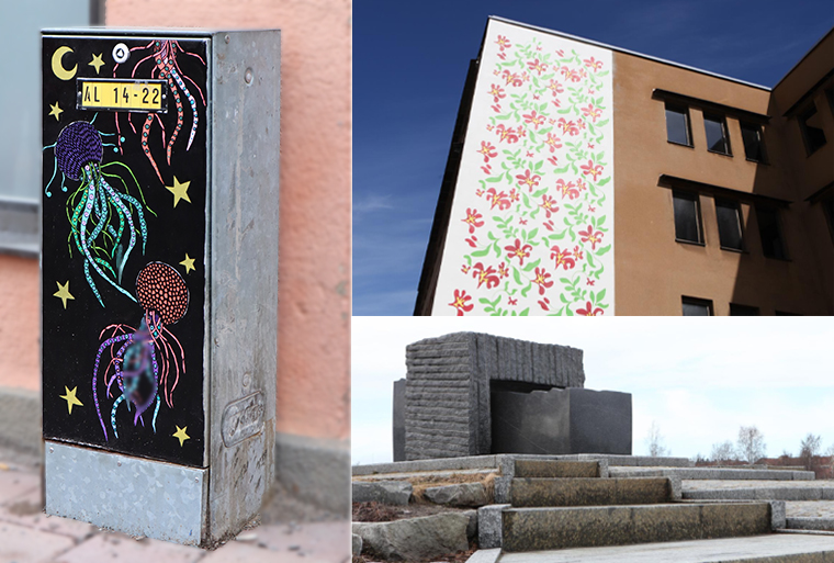 Tre offentliga konstverk i centrala Härnösand.