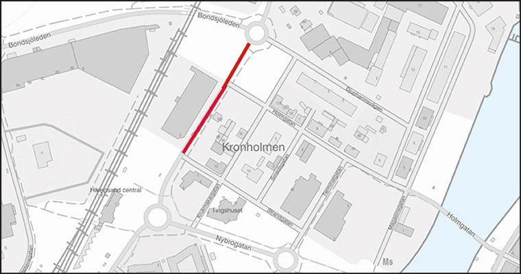 karta med en sträcka markerad med rött