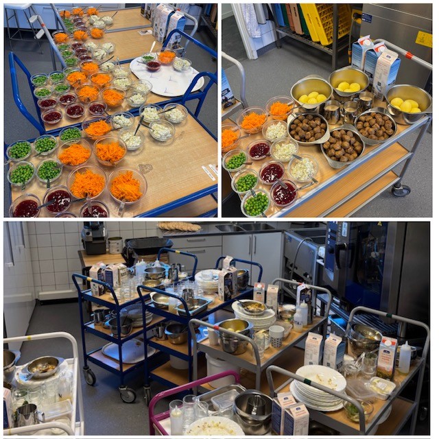 Grönbackens förskolas lunchbuffé med lax, potatis, sås och grönsaker
