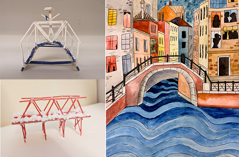 Bildmontage med verk som inspirerats av brobygge Nybron i Härnösand.