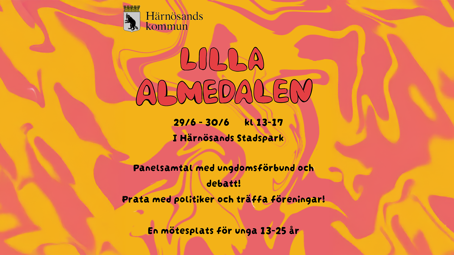 En flygbild över centrala Härnösand.