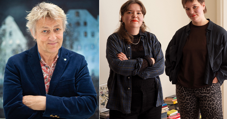 Fotografi av konstnärerna Lars Lerin, Hållams Linnea Henriksson och Ingrid Gustafsson.