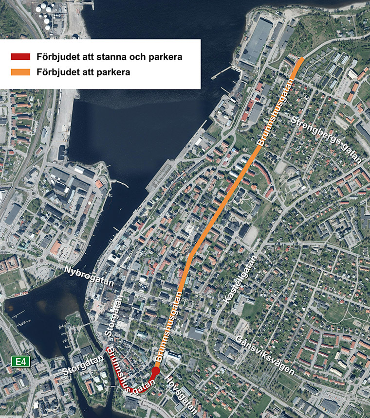 En karta över Brunnshusgatan i Härnösand.