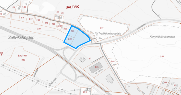 Karta, E¤:an i mitten och området där RED Zalina fått markanvisning.