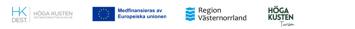 Logotyper: Höga Dusten Destinationsutveckling, EU, Region Västernorrland och Höga Kusten Turism.