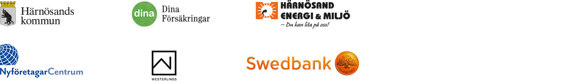 Logotyper: Härnösands kommun, Dina försäkringar, HEMAB, Nyföretagarcentrum, Westerlinds och Swedbank.