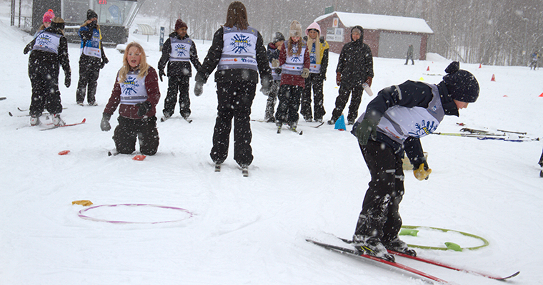 Skidskytte med ärtpåsar