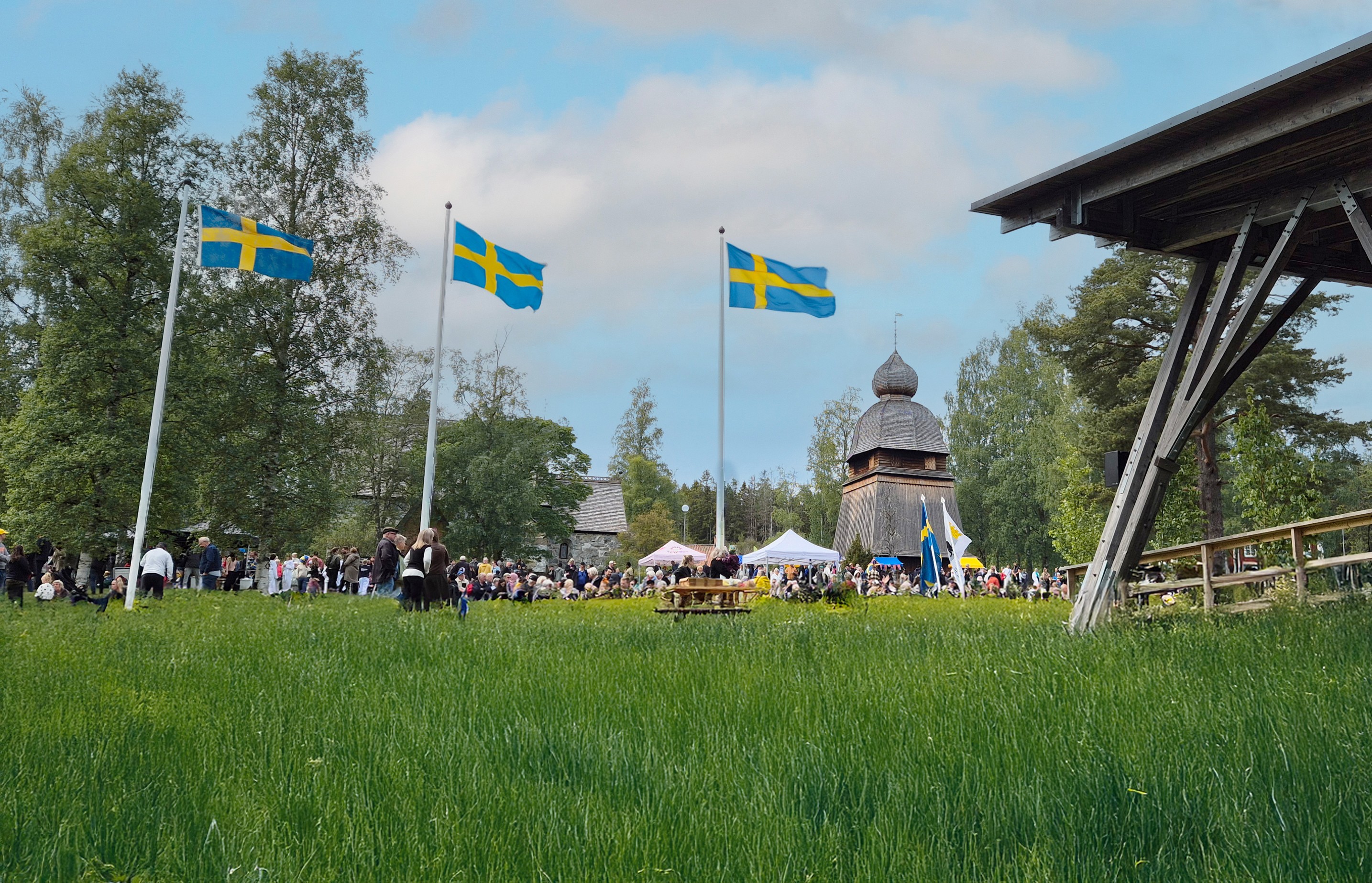 Smultronblommor och ett blågult band.