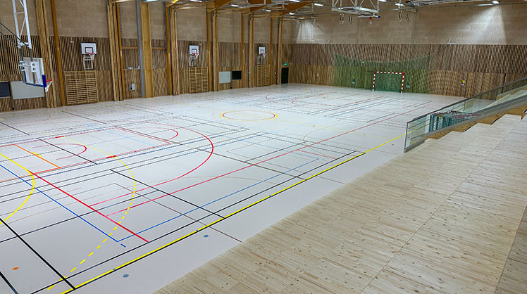 En flygbild över centrala Härnösand.