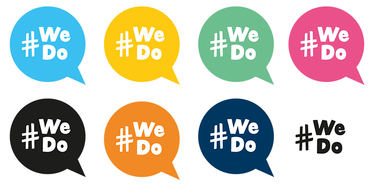 åtta logotyper i olika färger med texten #wedo