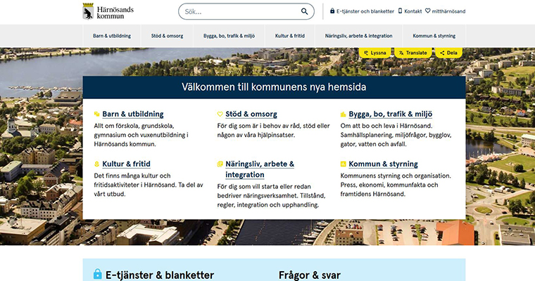 skärmavbild av startsidan på Härnösands kommuns hemsida
