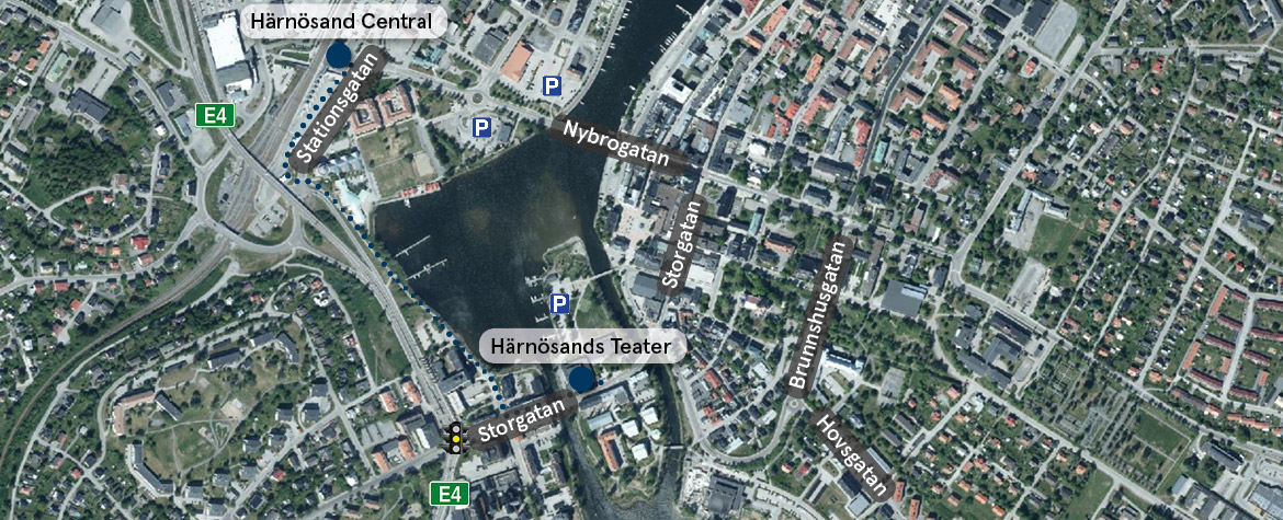 Karta över centrala Härnösand.