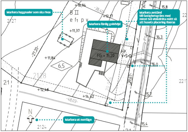 Exempelbild av en situationsplan för bygglovsansökan av nybyggnad