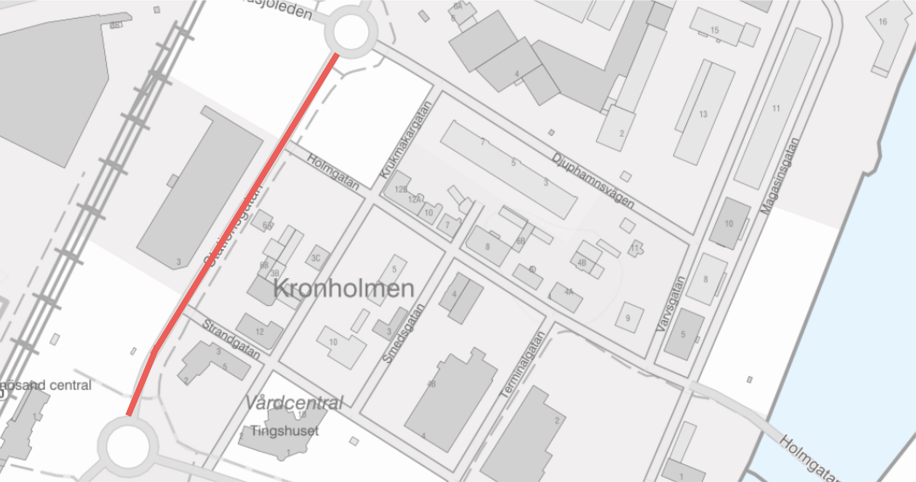 karta med en sträcka markerad med rött