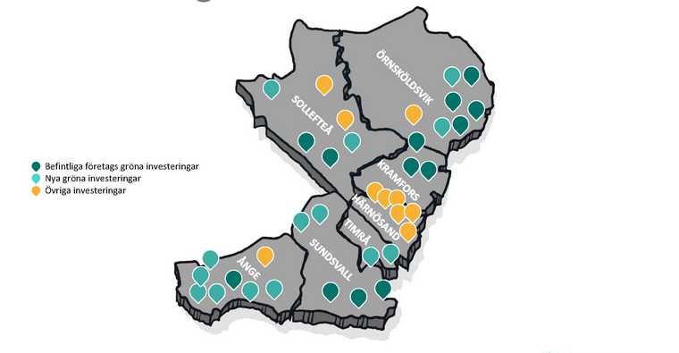 Karta över investeringar i Västernorrland