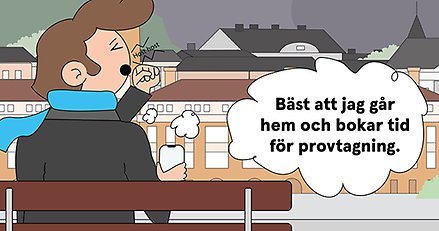 Bild på en animerad man som sitter på en bänk. 