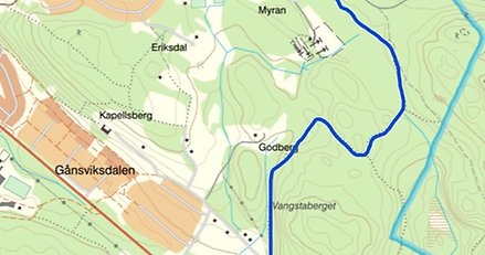 kartbild med en blå linje