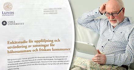 Kollage med försättsbladet till en enkätundersökning och en bild på en äldre man som läser på sin läsplatta.