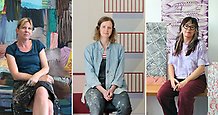 Porträttbilder av konstnärerna Marie Dahlstrand, Merete Lassen och Alexandra Severinsson