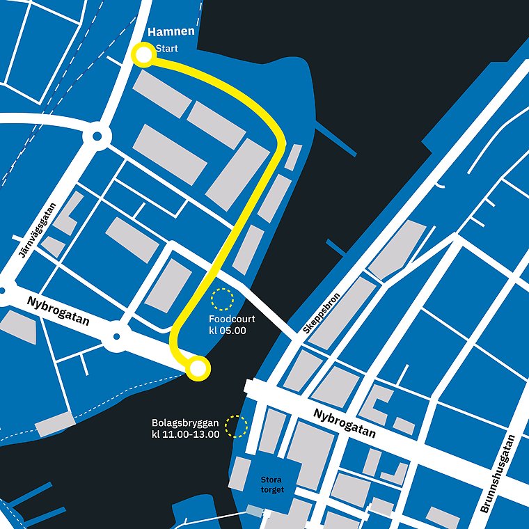 karta med en sträcka markerad med gult