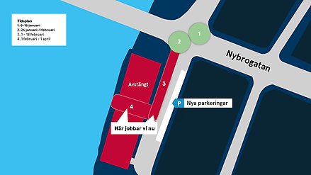 karta över ett område med olika delar markerade med rött och grönt