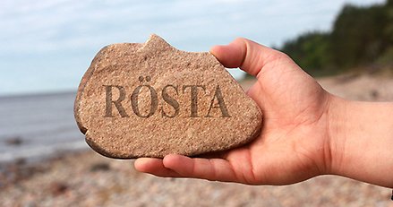 En sten med texten "rösta".