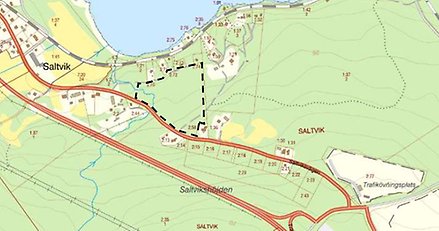 karta över ett landskap med ett område inringat med svarta streck