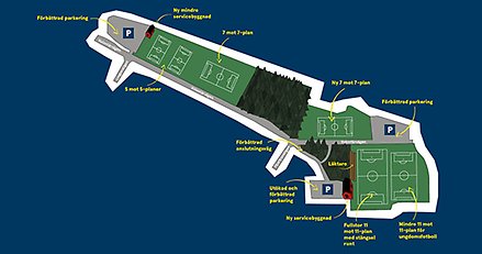 Karta över det nya fotbollsområdet på Myran