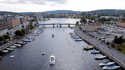 Flygbild på norra inloppet Härnösands hamn