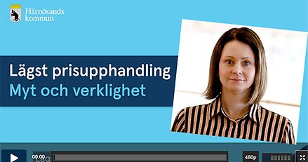 Text - lägstprisupphandling, myt och verklighet på blå bakgrund, infälld porträttbild på Linda Högdal.