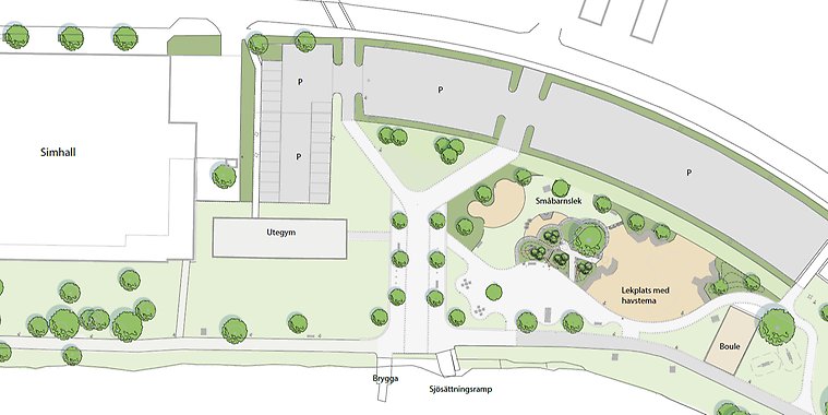 skiss över ett parkområde