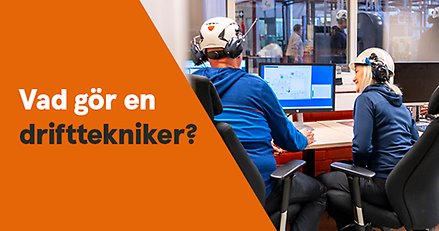 En man och kvinna i hjälm sitter i ett kontrollrum.