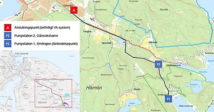 karta med en sträcka markerad med ett streck