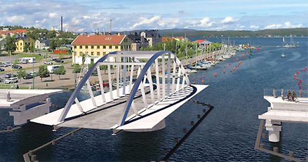 skiss av en vridbar bro som står i öppet läge