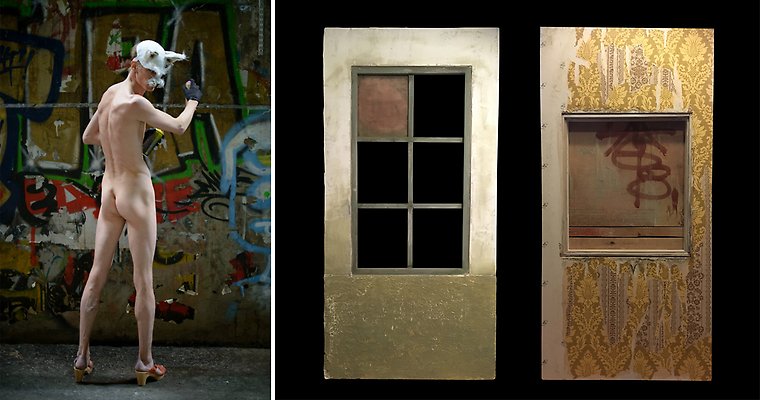 Bildmontage med föremål i utställningen.