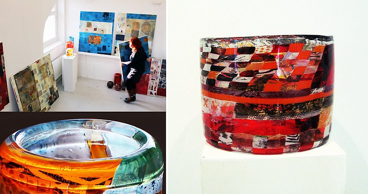 Bildmontage med föremål i utställningen.