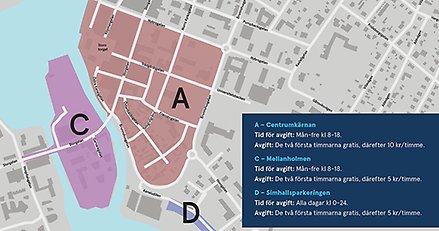 karta med tre områden markerade med olika färger