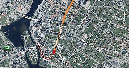 En karta över Brunnshusgatan i Härnösand.