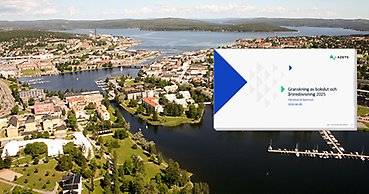 Granskning av bokslut och årsredovisning och en flygbild över Härnösand.