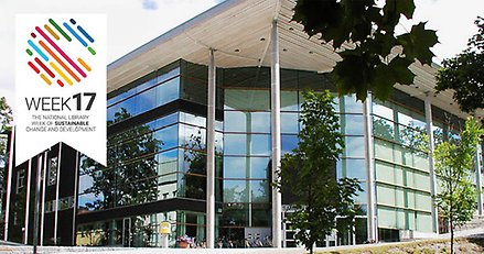 Exteriörbild på en biblioteksbyggnad.